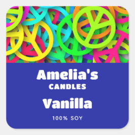 Peace Sign Pattern Groovy Sixties Vibe Candle スクエアシール