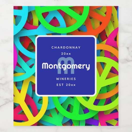 Peace Sign Pattern Groovy Sixties Vibe Wine Making ワインラベル (シングルラベル)