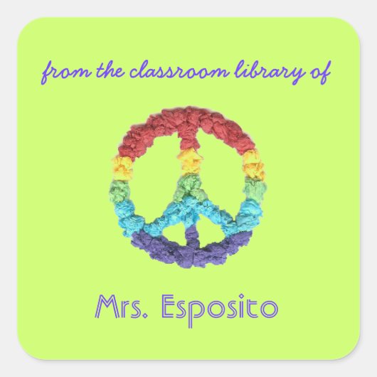 Peace sign personalized teacher gift bookplate スクエアシール (正面)