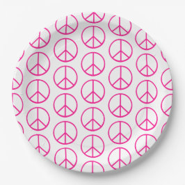 Peace Sign Pink Modern Retro Groovy ペーパープレート