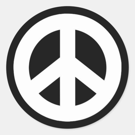 Peace Sign Sticker – 黒の白 ラウンドシール (正面)