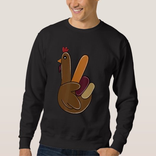 Peace Sign Turkey Hand Cool Thanksgiving Hippie Me スウェットシャツ (正面)