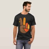 Peace Sign Turkey Hand Cool Thanksgiving Hippie Me Tシャツ (正面フル)