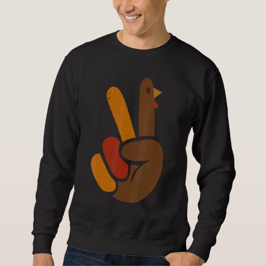 Peace Sign Turkey Hand Cool Thanksgiving Men Women スウェットシャツ (正面)