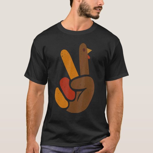 Peace Sign Turkey Hand Cool Thanksgiving Men Women Tシャツ (正面)