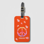 Peace sign with colorful flowers,Personalized  Cas ラゲッジタグ (正面縦)