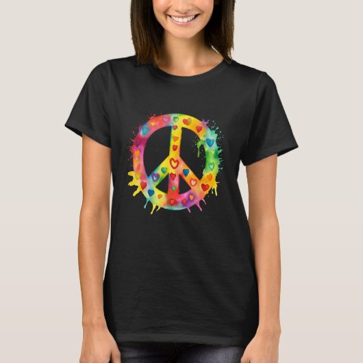 Peace Sign World Love Flowers Hippie Groovy Vibes Tシャツ (正面)
