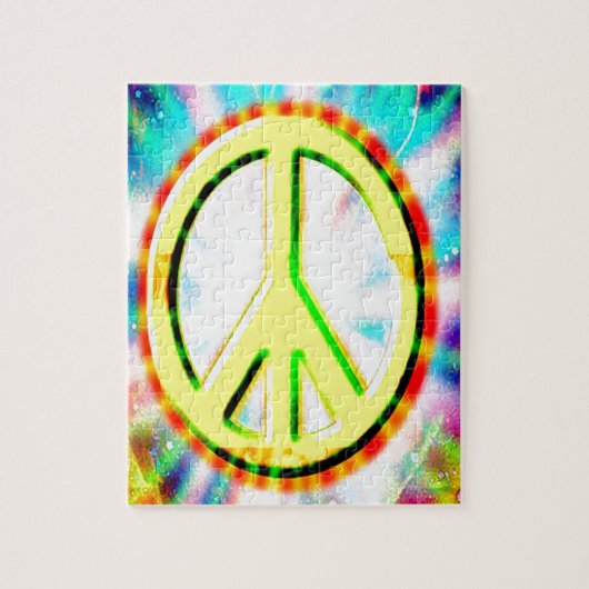 PEACE Sign Yellow カラフル Happy andおもしろい ジグソーパズル (縦)