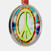 PEACE Sign Yellow カラフル Happy andおもしろい メタルオーナメント (右)