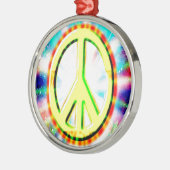 PEACE Sign Yellow カラフル Happy andおもしろい メタルオーナメント (左)