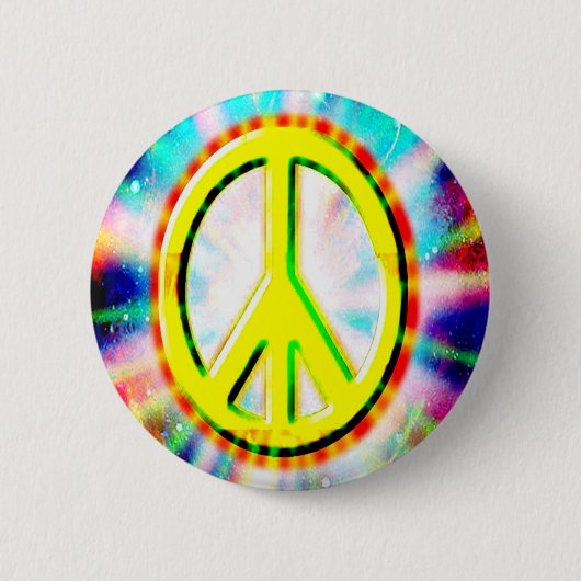 PEACE Sign Yellow カラフル Happy andおもしろい 缶バッジ (正面)