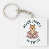 Peace Starts Within - Meditating fox  キーホルダー (正面)