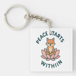 Peace Starts Within - Meditating fox  キーホルダー