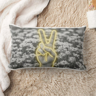Peace & Sunflower Pillow w/ Yellow Gingham ランバークッション