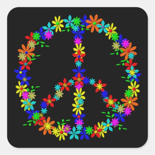 Peace Symbol Flower Power スクエアシール (正面)