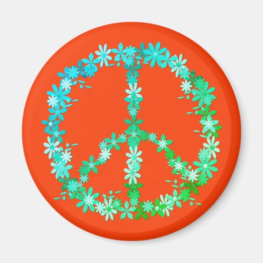Peace symbol flower power マグネット (正面)