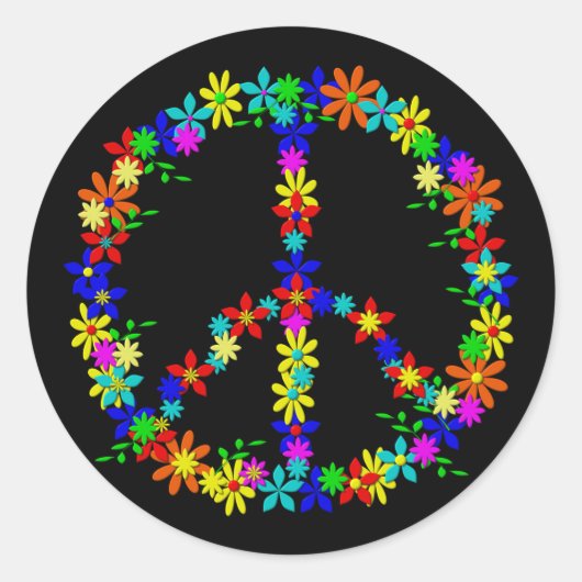 Peace Symbol Flower Power ラウンドシール (正面)