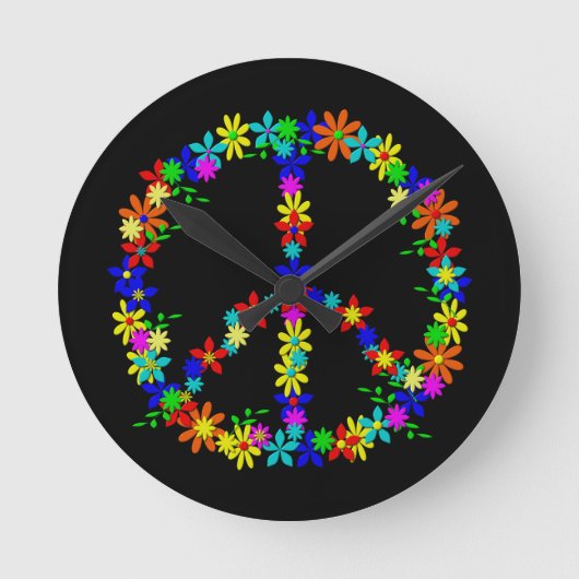 Peace Symbol Flower Power ラウンド壁時計 (正面)