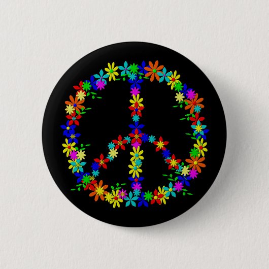 Peace Symbol Flower Power 缶バッジ (正面)