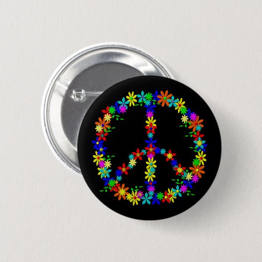 Peace Symbol Flower Power 缶バッジ (正面&裏面)