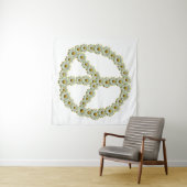 PEACE Symbol Sign - Hippie Flowerデイジーリース タペストリー (インサイチュ(横))
