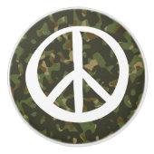 PEACE Symbol Sign - Hippie Green Khaki Camouflage セラミックノブ (正面)