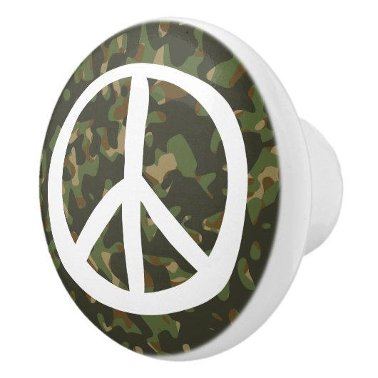 PEACE Symbol Sign - Hippie Green Khaki Camouflage セラミックノブ (右)