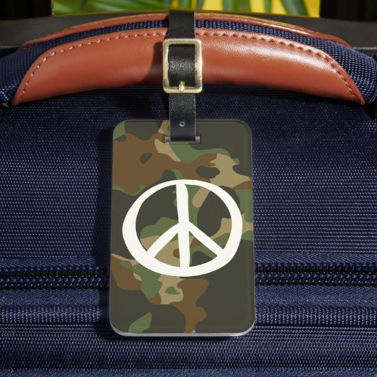 PEACE Symbol Sign - Hippie Green Khaki Camouflage ラゲッジタグ (正面インサイチュ2)