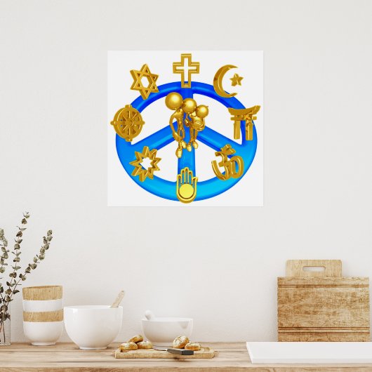 Peace Symbol Uniting All World Religions ポスター (キッチン)