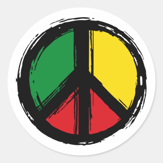Peace Symbol with reaggae colors ラウンドシール (正面)