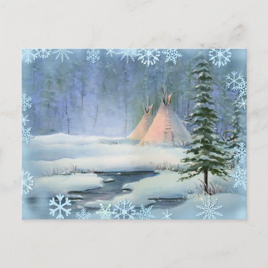 PEACE TIPI & SNOWFLAKES by SHARON SHARPE ポストカード (正面)