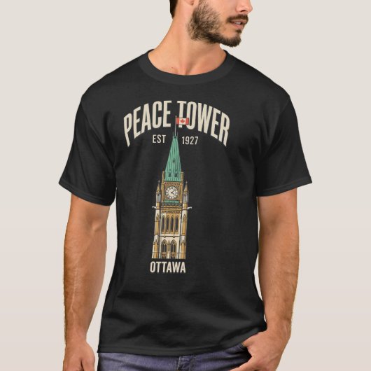 Peace Tower Ottawa Canada ビンテージ トラベル ポスター Re Tシャツ (正面)