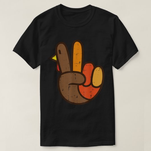 Peace Turkey Hand Retro Thanksgiving Shirt Tシャツ (デザイン正面)