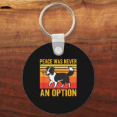 Peace Was Never An Option Funny Border Collie Dog  キーホルダー (正面)