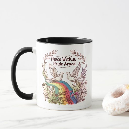 Peace Within, Pride Around – LGBTQ Camping Nature  マグカップ (ドーナツ)