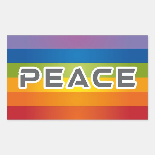 Peace Word Letters – 虹の背景のフラグ 長方形シール (正面)