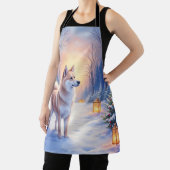 Peaceful Akita on Snow Lantern Path Christmas Dog エプロン (インサイチュ)