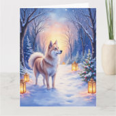 Peaceful Akita on Snow Lantern Path Christmas Dog  カード (正面)
