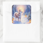 Peaceful Akita on Snow Lantern Path Christmas Dog  スクエアシール (バッグ)