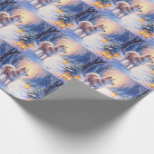 Peaceful Akita on Snow Lantern Path Christmas Dog  ラッピングペーパー (角)