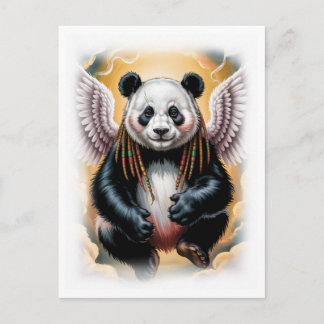 Peaceful Angel Panda on a White シーズンポストカード