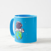 Peaceful Astronaut Holding Planet Earth マグカップ (正面左)