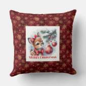 Peaceful baby deer Christmas scene snowy kids room クッション (裏面)