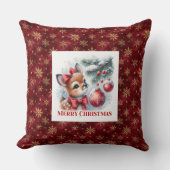 Peaceful baby deer Christmas scene snowy kids room クッション (正面)