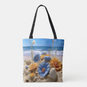 PEACEFUL BEACH SCENE WITH SEASHELLS トートバッグ (裏面)