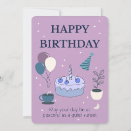 Peaceful Birthday Card with Night Sky and Moon 招待状