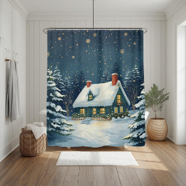 Peaceful Cabin Christmas Shower Curtain シャワーカーテン