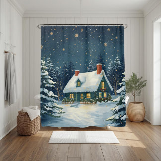 Peaceful Cabin Christmas Shower Curtain シャワーカーテン