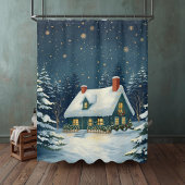 Peaceful Cabin Christmas Shower Curtain シャワーカーテン