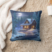 Peaceful Cabin in Winter Forest クッション (ブランケット)